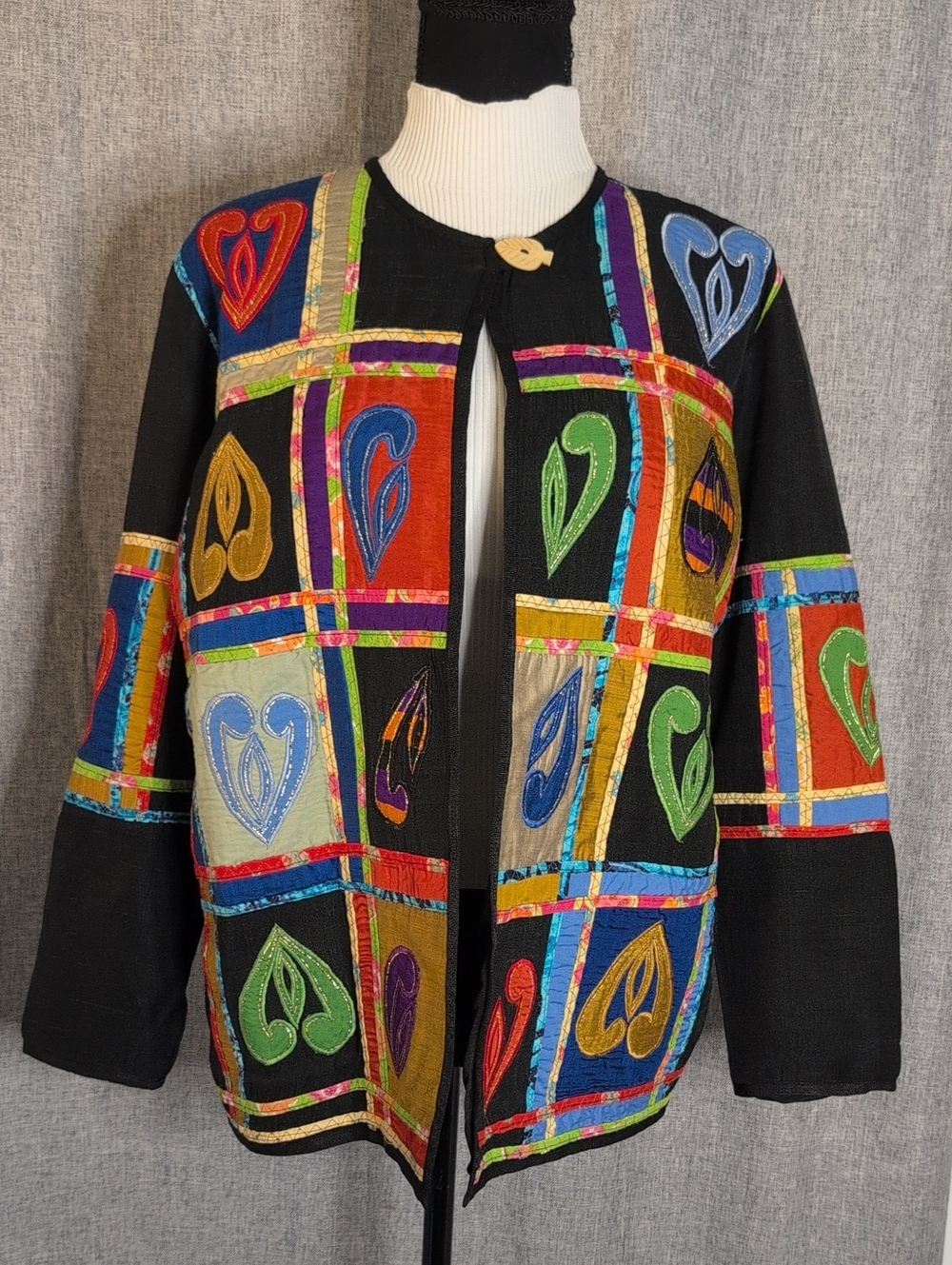 EUC Vintage Black Multicolor Patchwork Embroidered Blazer Jacket
